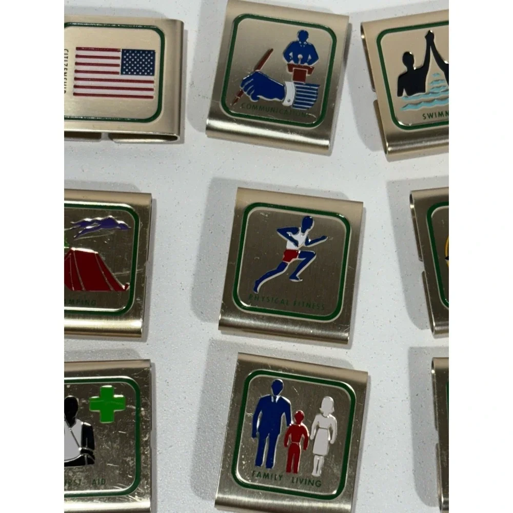 BSA Boy Scouts of America Lot of 9 Metal Skill Belt + Star Service‎ Pins Lot